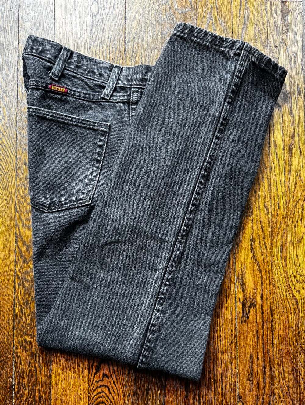 VTG ‘00s Y2K Rustler 31” x 28.5” STRAIGHT FIT BLACK DENIM JEANS PUNK ROCK GOTH